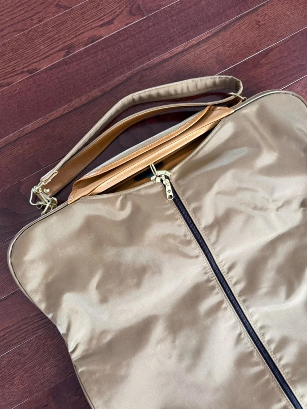 Samsonite Vintage Gold & Brown Leather Travel Suit Garment Folding Bag